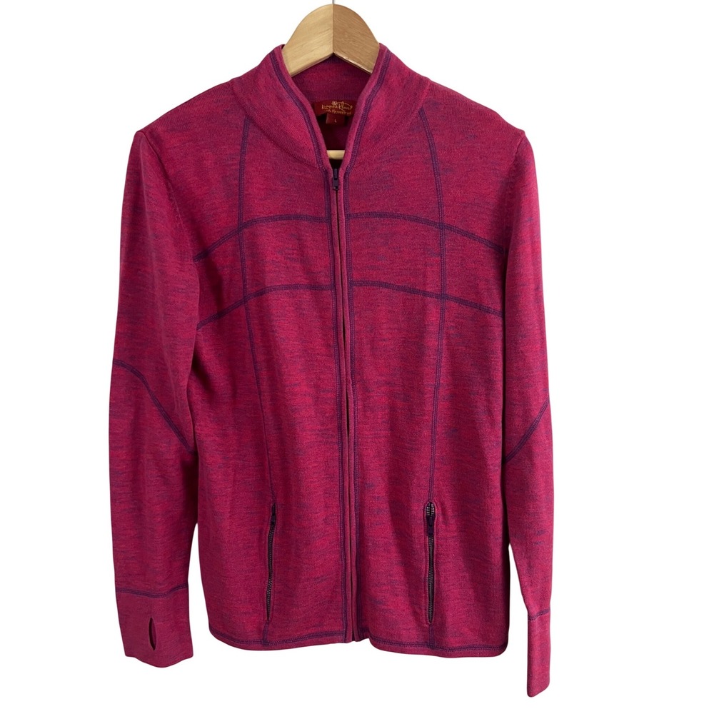 Krimson Klover Full Zip Sweater Women Large Pink Space Dye Thumbholes